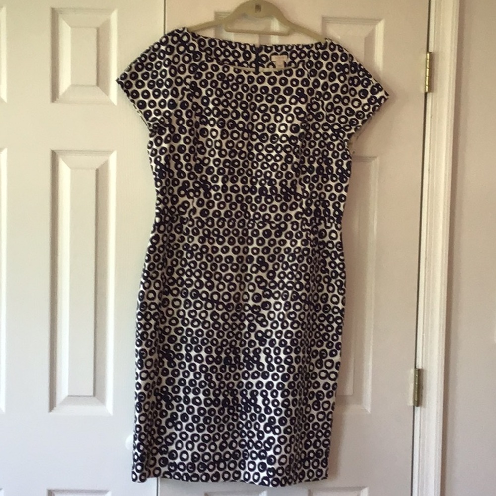 Navy and White J. Crew Sheath Size 14